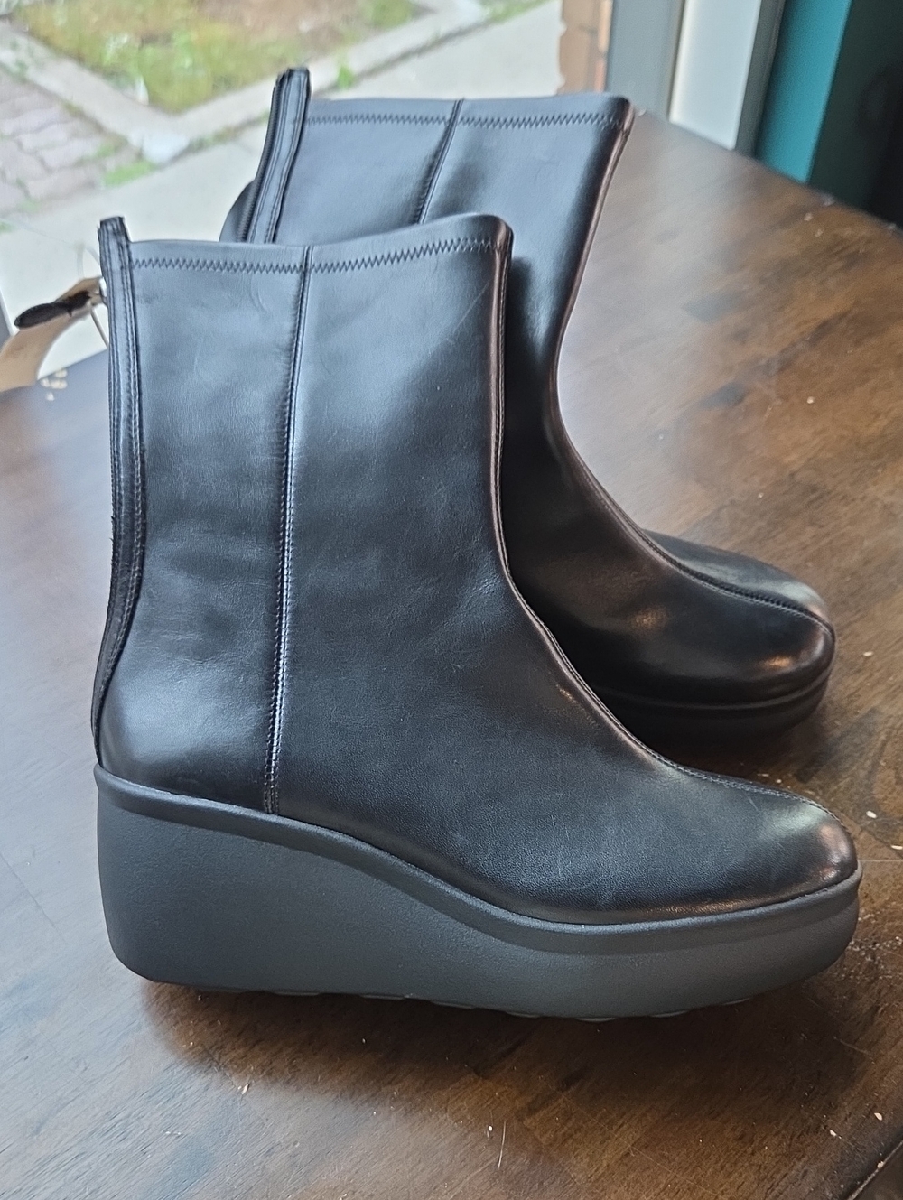 Geox Size 10.5 Womens Black Leather Platform Ankle Boots NEW
